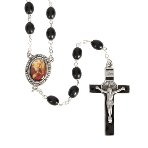 Black Enameled St. Benedict Wood Rosary