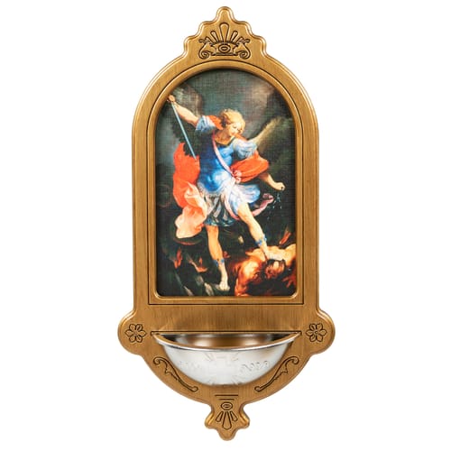 Light Wood St. Michael Holy Water Font - 15&quot;