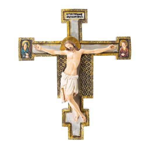 Gray and Gold Tone Crucifix with Mary and St. John - 12&quot;