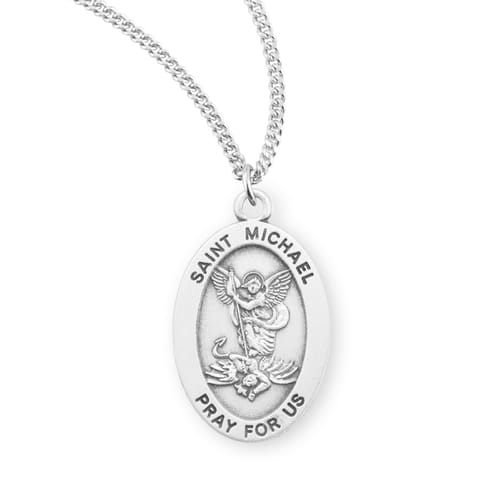 St. Michael Oval Sterling Medal Necklace