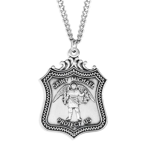 St. Michael Sterling Shield Medal Necklace