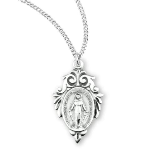 Sterling Baroque Miraculous Medal Necklace