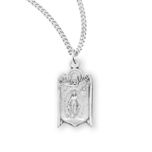 Sterling Miraculous Medal Necklace w/ Guardian Angel