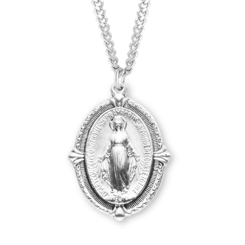 Florentine Framed Sterling Miraculous Medal Necklace