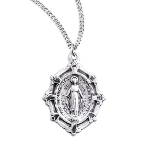 Sterling Fleur de lis Miraculous Medal Necklace