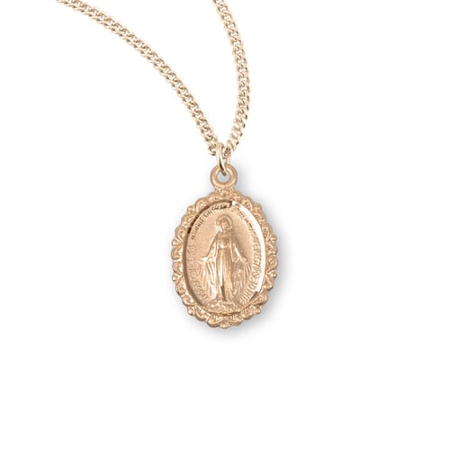 Gold/Sterling Laced Border Miraculous Medal Necklace