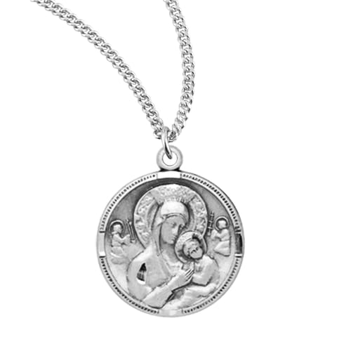 Our Lady of Perpetual Help Round Sterling Medal Necklace