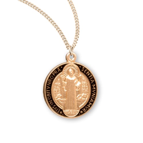 Gold/Sterling &amp; Black St. Benedict Medal Necklace