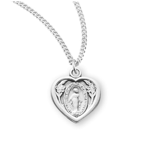 Floral Heart Miraculous Medal Necklace