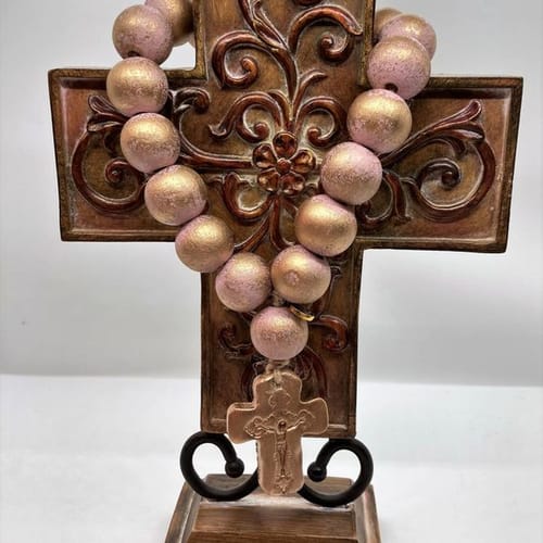 Medium Strand Pink &amp; Gold Leaf Blessing Beads