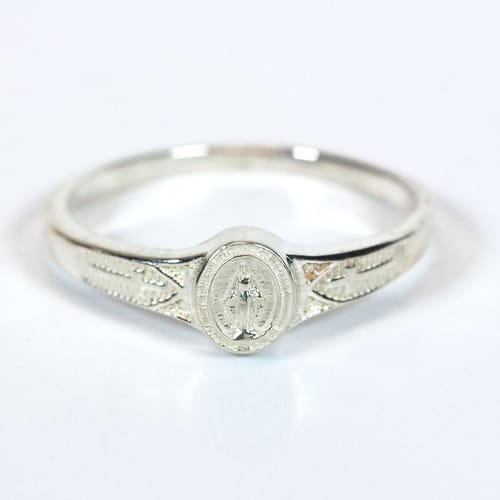 Etched Sterling Silver Miraculous Medal Ring