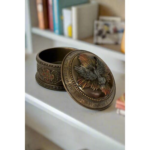 Hand Painted Bronzed Holy Spirit Keepsake Box