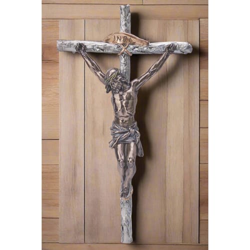 Two Tone Silvered Crucifix with Bronzed Corpus - 16&quot;