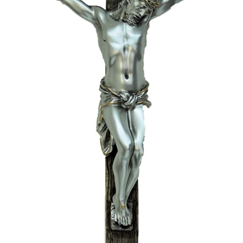 Two Tone Bronze and Pewter look Crucifix - 13&quot;