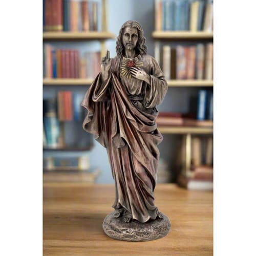Bronzed Sacred Heart of Jesus Statue - 8&quot;