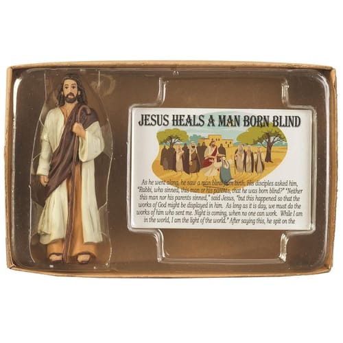 Jesus Heals the Blind Man Figurine &amp; Prayer Card Set