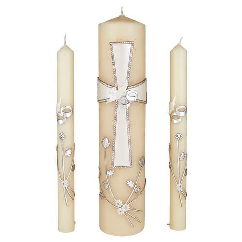 Dove &amp; Rings Wedding Unity Candle Set - Silver - Pack of 2