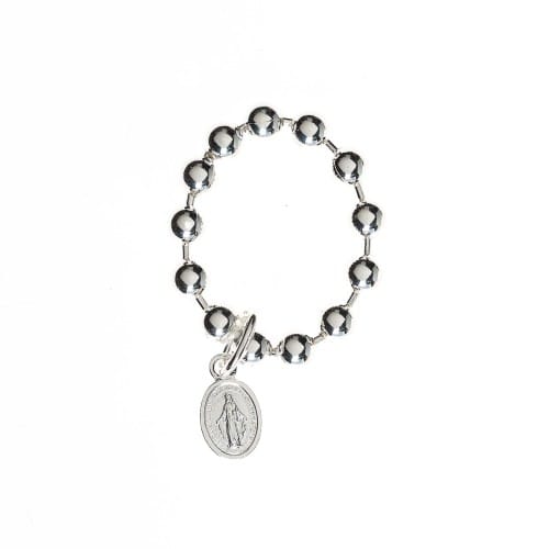Beaded Silver Miraculous Medal Ring