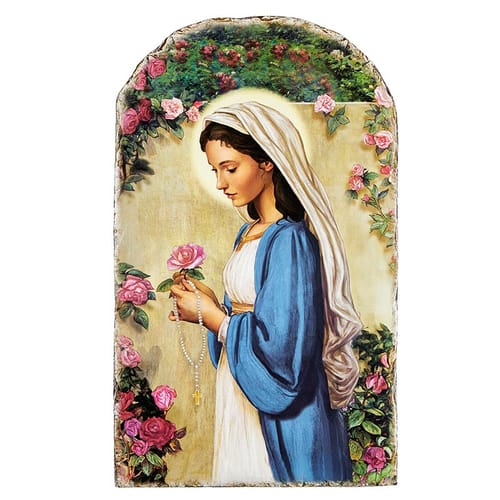 Madonna of the Rose Arched Tile Plaque - 15&quot;
