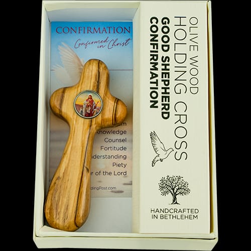 Medium Olive Wood Good Shepherd Comfort Cross - Confirmation