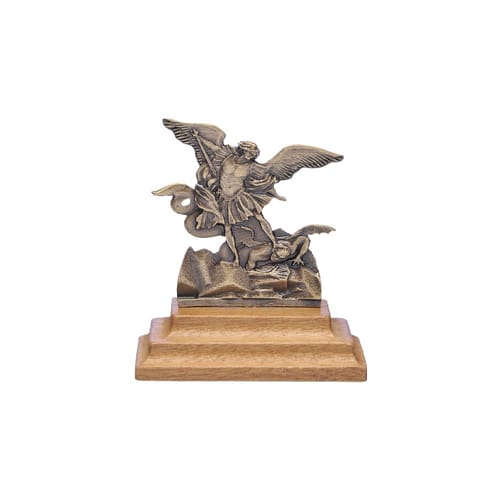 Miniature St. Michael Statue on Wood Base