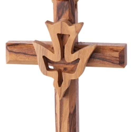 Olive Wood Holy Spirit Cross Ornament