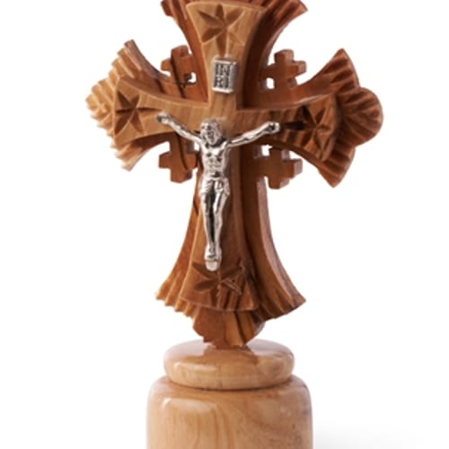 Olive Wood Jerusalem Desk Crucifix - 4&quot;