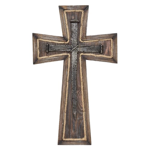 Rugged Nail &amp; Rope Wall Cross - 17&quot;