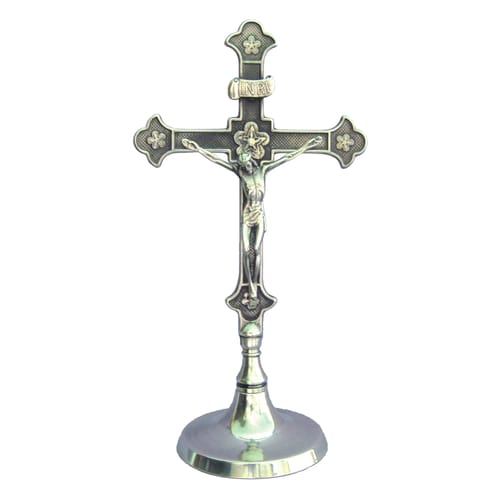 Silver Plated Brass Standing Crucifix, 11.5&quot;
