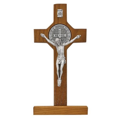 Walnut Standing St. Benedict Crucifix - 6 inch