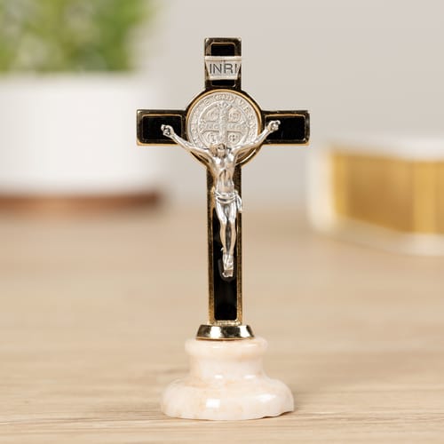 St. Benedict Crucifix with Base - Black Enamel