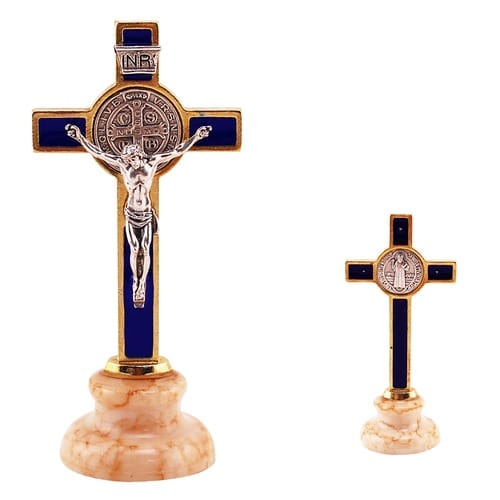 St. Benedict Cross with Base - Blue Enamel