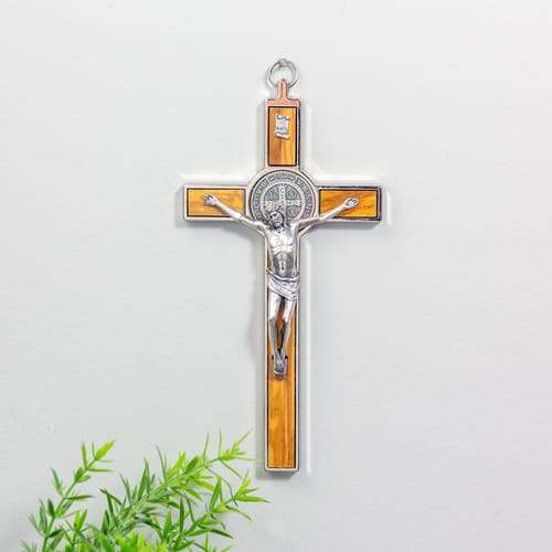 St. Benedict Crucifix, Wood Inlay - 7 inch