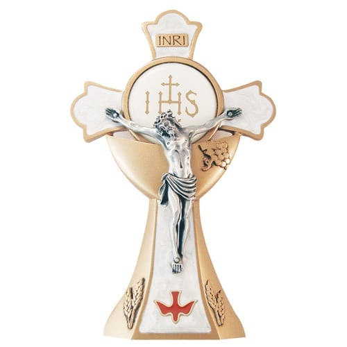 Gold &amp; Pearl Holy Mass Confirmation Crucifix