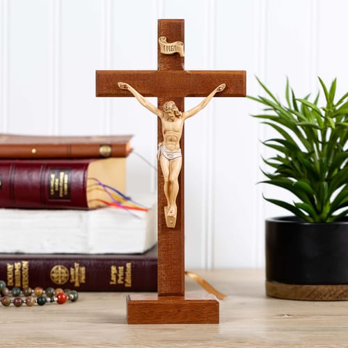 Wood Standing Crucifix 9.5&quot; (H)