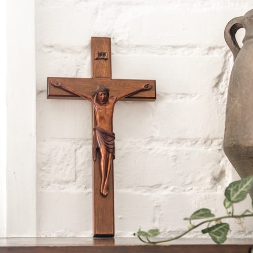 Mahogany Wall Crucifix 12&amp;rdquo;