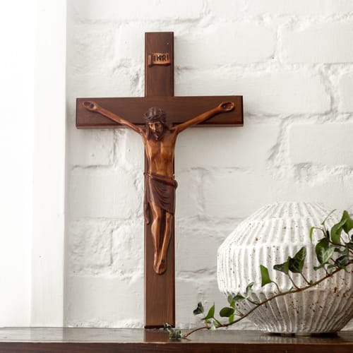 Mahogany Wall Crucifix 16&amp;rdquo;