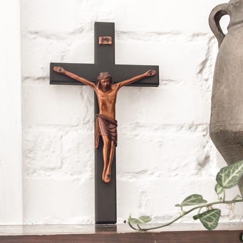 Beveled Black Mahogany Wall Crucifix 12&quot;