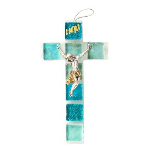 Blue Mosaic Glass Crucifix