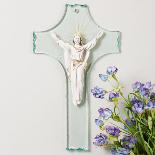 Risen Christ Glass Crucifix