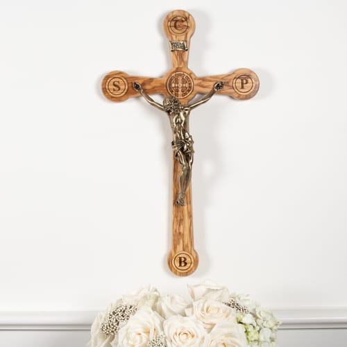 Large Olive Wood St. Benedict Crucifix