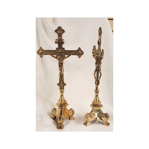 Double-Sided Standing Shiny Brass Italian Crucifix - 13&quot;