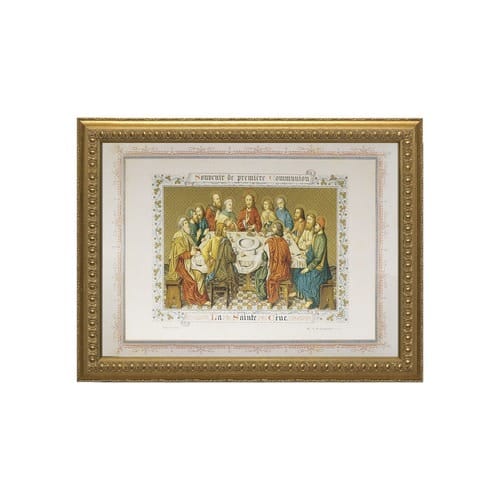 Souvenir de Premiere Communion (Print of Last Supper Tapestry) w/ Gold Frame...