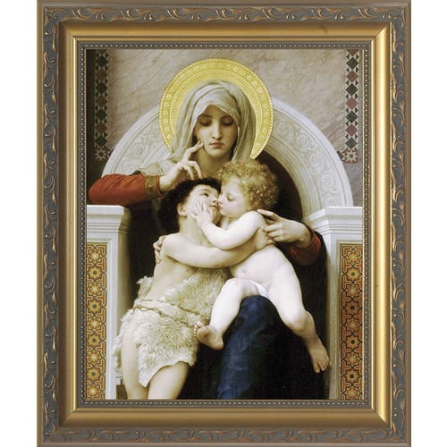 Virgin with Jesus and John the Baptist w/ Gold Frame 8x10