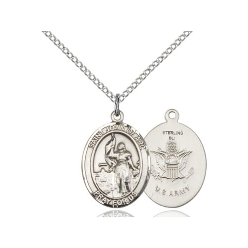 Sterling Silver St. Joan Of Arc / Army Pendant w/ Chain