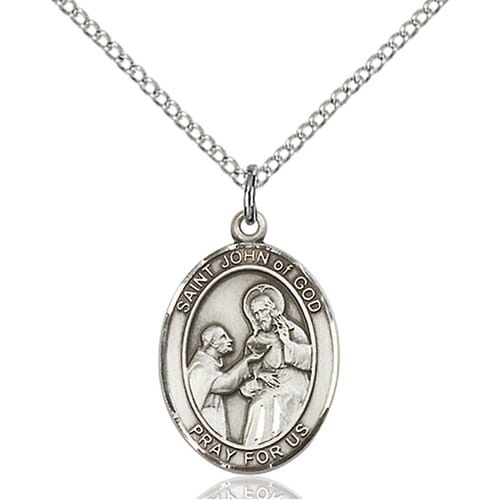 Sterling Silver St. John of God Pendant w/ Chain