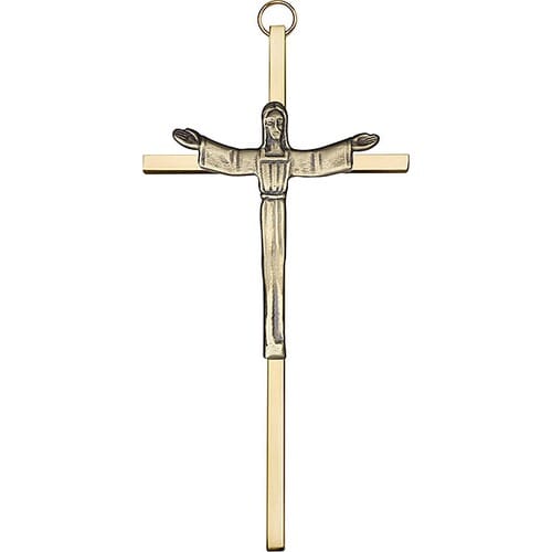 6 inch Antique Gold Risen Christ on a Polished Brass Cross
