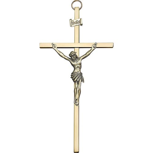 6 inch Antique Gold Crucifix on a Polished Brass Cross