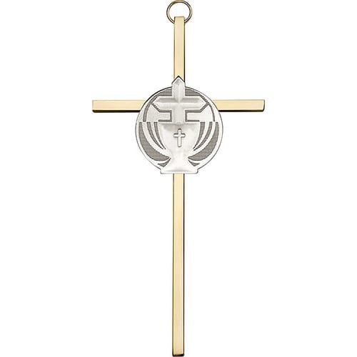 6 inch Antique Silver Communion on a Polished Silver Finish Cross