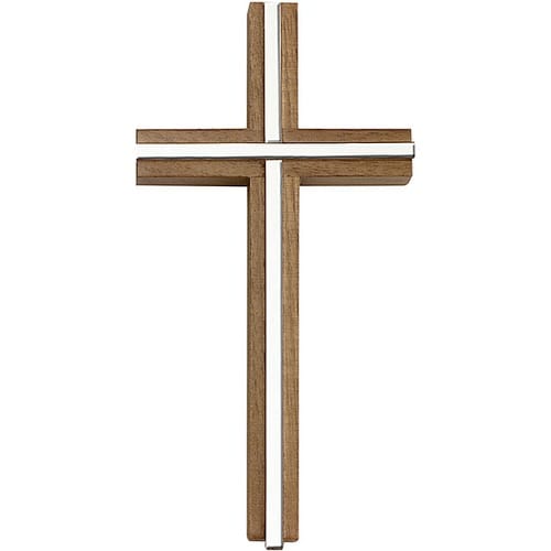 6 inch Plain Crucifix, Walnut w/ Polished Silver Finish inlay